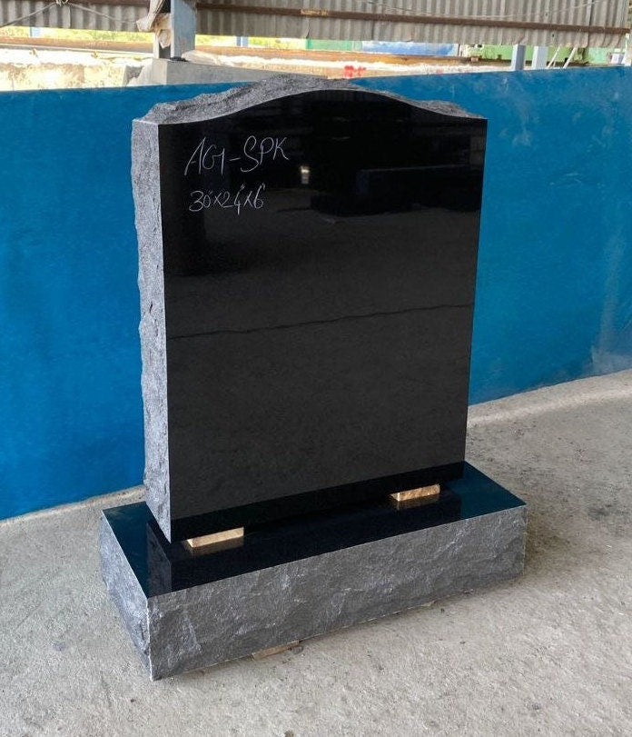 Upright headstone Patriotic Design Black natural granite. 30x24x6" with a base 30x12x6"